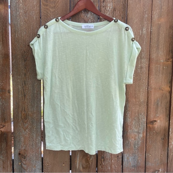 KAILEIGH Women’s Mercy Light Mint Green Crew Neck Cap Sleeve Buttons Size Small - Picture 1 of 9